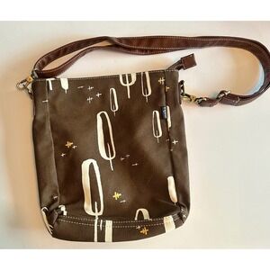 Maika Canvas Tote Bag City Sling Olivos Boho Abstract Design Brown Vegan Strap